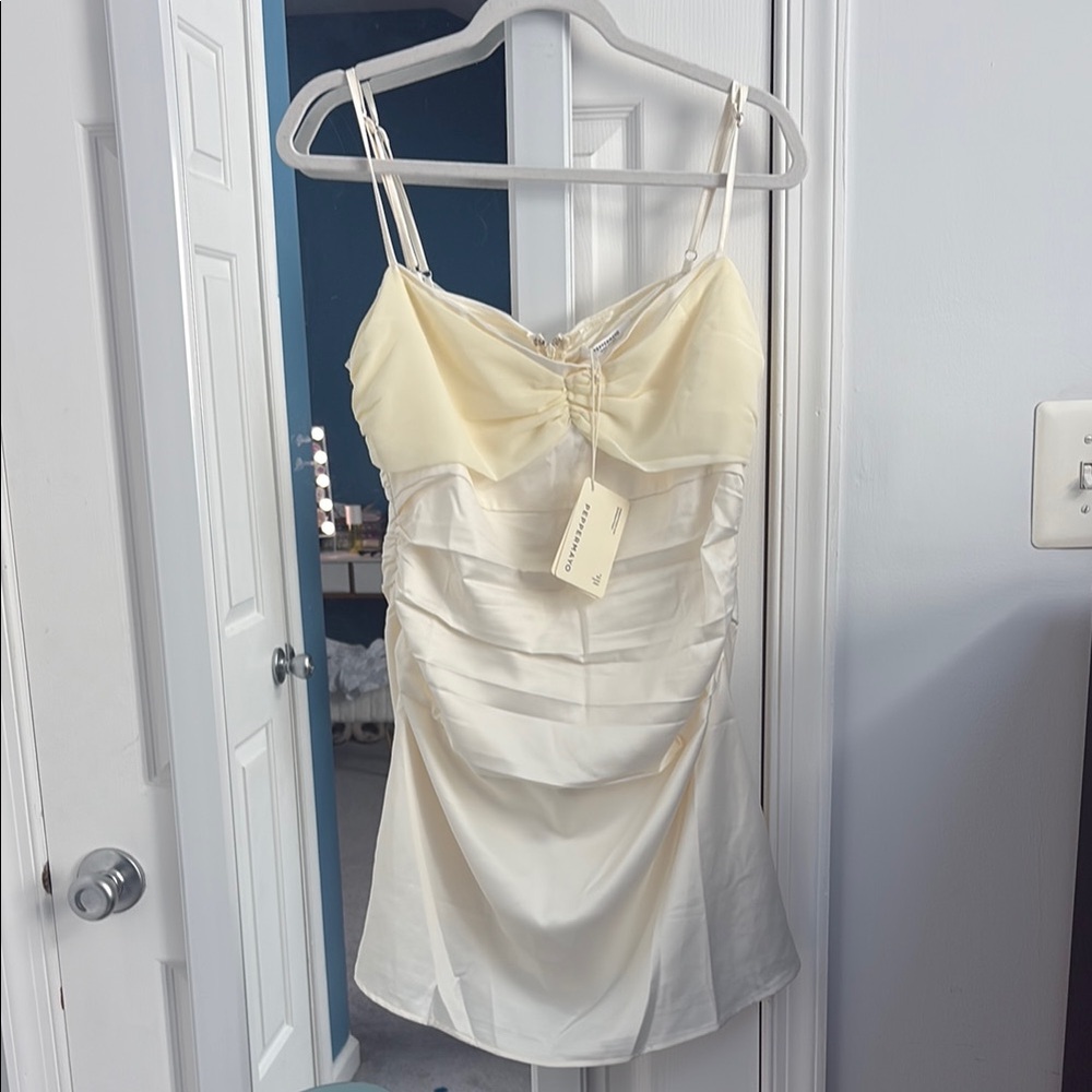 Peppermayo Cream Ruched Mini Dress